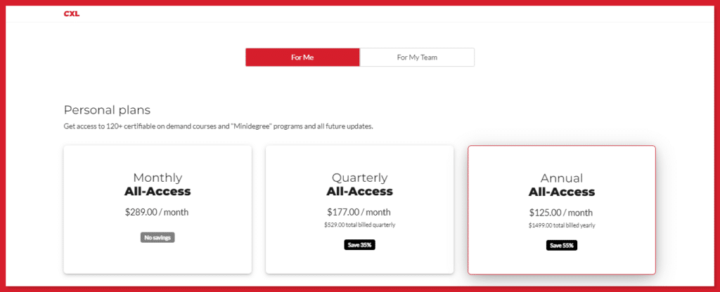 Cxl pricing for individual member